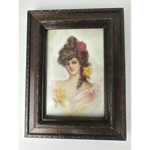 Vintage Victorian Antique 5”x 7" Woman Framed in Lovely Frame Art Print